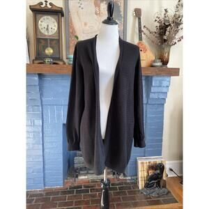 LL Bean 100% Supima Cotton Open Cardigan Size 1X Black Classic Knit